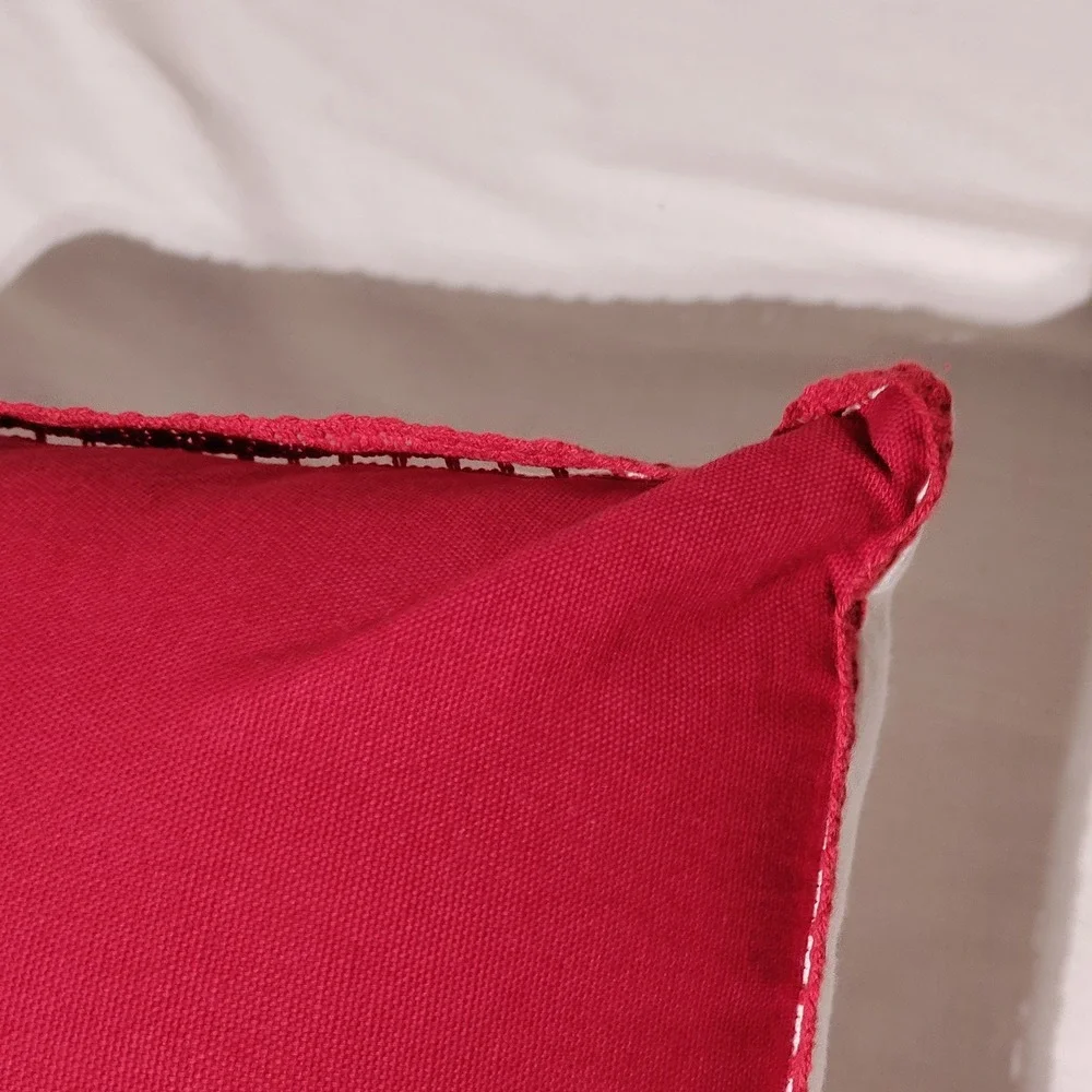 Pier 1 Holiday Penguin Embroidered Throw Pillow Red Scarf Poinsettia 10.5W x 11H